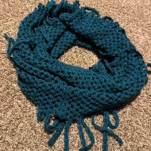 Double fringed loose knit infinity or accent scarf in gorgeous dark aqua - EUC!